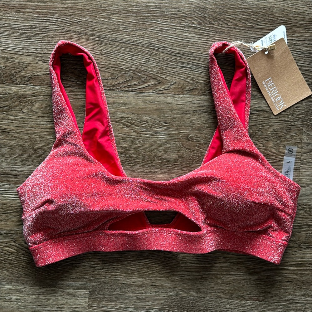 BERLOOK Red Lurex Cut Out Bikini Top